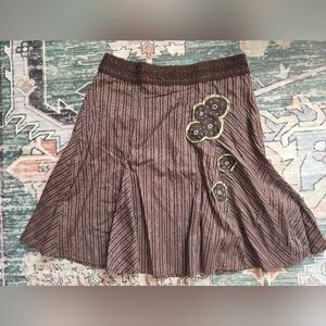 Free People Brown Striped Flared Skirt with Appliqué